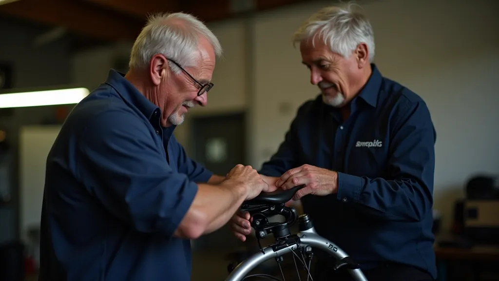 Senior cyclist receiving bike fitting advice