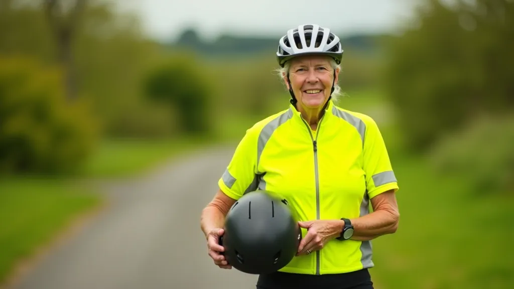 Senior cyclist with safety equipment