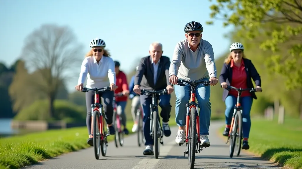 Group of senior cyclists riding on the Waterford Greenway
