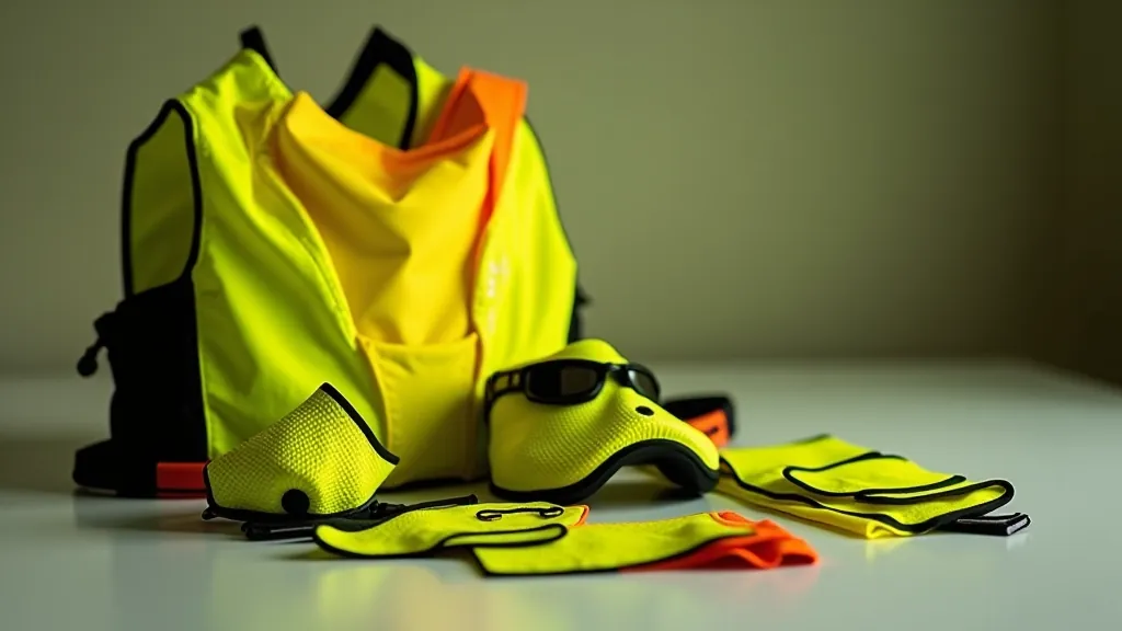 Range of reflective cycling safety gear including vests, arm bands, and leg bands displayed on table
