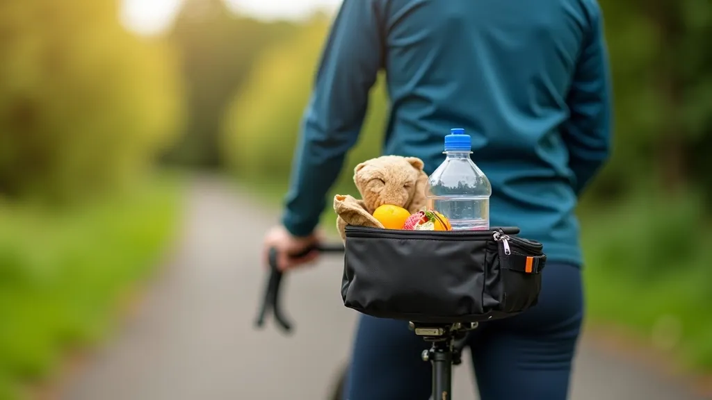 Water bottle and healthy snacks prepared for a long cycling ride